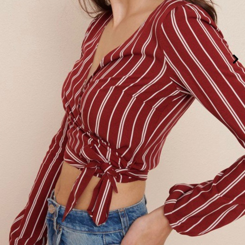 Striped Long Sleeve Wrap Top
